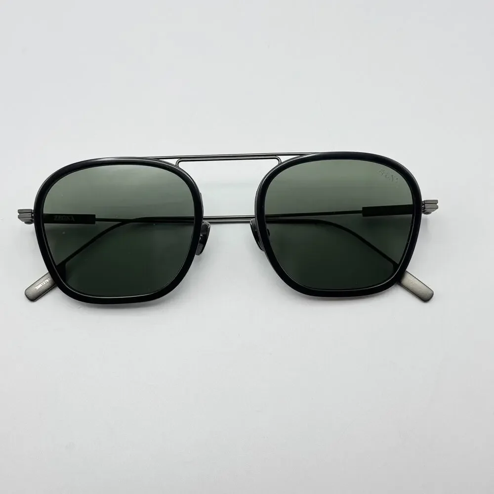 Ermenegildo Zegna Sunglasses EZ0306 20N Gray Square Frame Green Lens 51-20-145mm